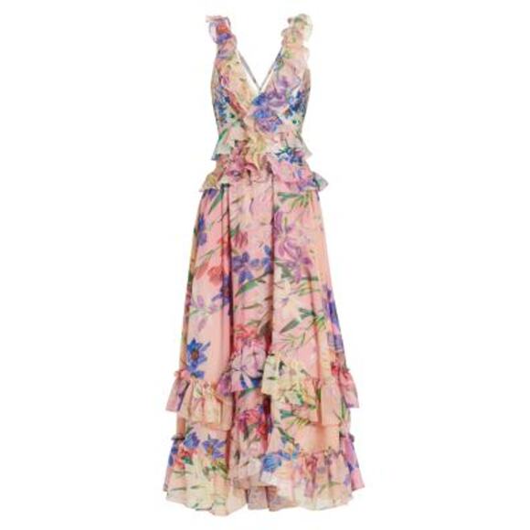 Patbo 'Iris' Pink Polyester Floral Ruffled Dress Size M - Picture 1 of 4